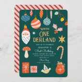 ウィンターオネダーランドホリデーファースト誕生日 招待状 (正面/裏面)