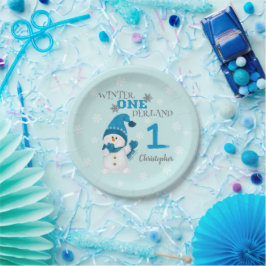ウィンターオネダーランドボーイファースト誕生日かわいい雪だるま ペーパープレート