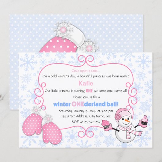 ウィンターオネダーランドボール誕生日 招待状 (正面/裏面)