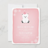 ウィンターオネダーランドポーラベアピンクファースト誕生日 招待状 (正面)