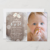 ウィンターオネダーランドミッテンボーイブルー1st誕生日 招待状 (正面)