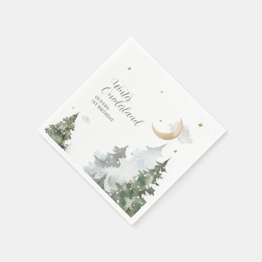 ウィンターオネダーランドワイルドフォレストの最初の誕生日パーティー スタンダードカクテルナプキン (角)