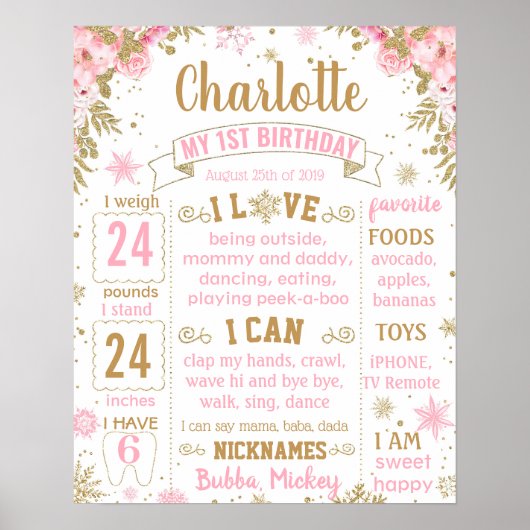 ウィンターオネダーランドワンダーランド誕生日ボード ポスター (正面)