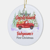 ウィンターオネダーランド初めてのクリスマスレッドトラック セラミックオーナメント (左)