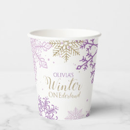 ウィンターオネダーランド最初の誕生日パープル金ゴールド 紙コップ
