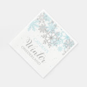 ウィンターオネダーランド最初の誕生日ブルーとシルバーN スタンダードランチョンナプキン (角)