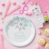 ウィンターオネダーランド最初の誕生日ブルーとシルバーP ペーパープレート (パーティー)