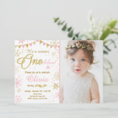 ウィンターオネダーランド誕生日の招待状ピンク金ゴールド 招待状 (スタンド正面)