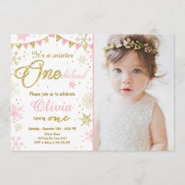 ウィンターオネダーランド誕生日の招待状ピンク金ゴールド 招待状