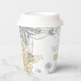 ウィンターオネダーランド誕生日シルバー金ゴールドスノーフレーク 紙コップ