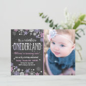 ウィンターオネダーランド誕生日パーティー招待状ガールピンク 招待状 (スタンド正面)