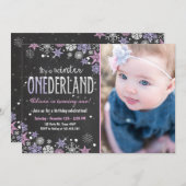 ウィンターオネダーランド誕生日パーティー招待状ガールピンク 招待状 (正面/裏面)