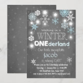 ウィンターオネダーランド誕生日パーティー招待状ブルーボーイ 招待状 (正面/裏面)