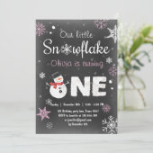 ウィンターオネダーランド誕生日パーティー雪だるまピンク 招待状 (スタンド正面)