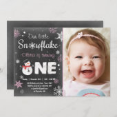 ウィンターオネダーランド誕生日パーティー雪だるまピンク 招待状 (正面/裏面)