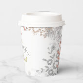 ウィンターオネダーランド誕生日ピンク金ゴールドスノーフレーク 紙コップ (裏面)