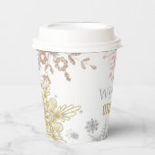 ウィンターオネダーランド誕生日ピンク金ゴールドスノーフレーク 紙コップ (正面)