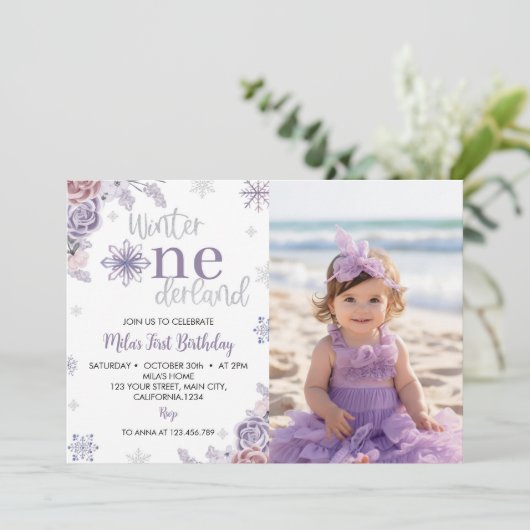 ウィンターオネダーランド誕生日フォト招待状 招待状 (スタンド正面)