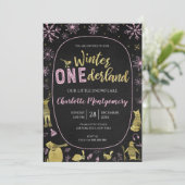 ウィンターオネダーランド誕生日招待状スノーフレーク 招待状 (スタンド正面)