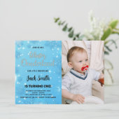 ウィンターオネダーランド誕生日招待状ブルーフォト 招待状 (スタンド正面)