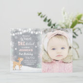 ウィンターオネダーランド誕生日招待状ミントピンクディアー 招待状 (スタンド正面)