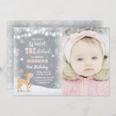 ウィンターオネダーランド誕生日招待状ミントピンクディアー 招待状 (正面/裏面)