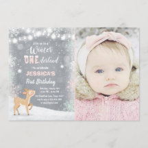 ウィンターオネダーランド誕生日招待状ミントピンクディアー