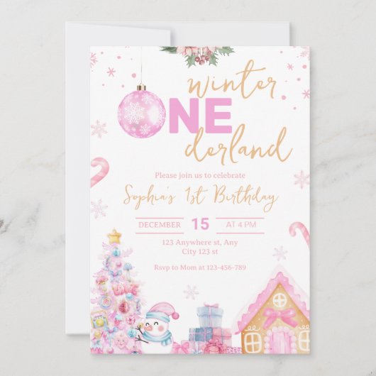 ウィンターオネダーランド誕生日招待状、クリスマス 招待状 (正面)