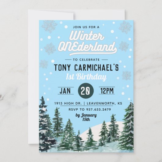 ウィンターオネダーランド誕生日招待状 招待状 (正面)