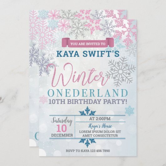 ウィンターオネダーランド誕生日招待状 招待状 (正面/裏面)