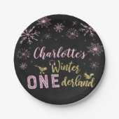 ウィンターオネダーランド誕生日紙プレート雪片 ペーパープレート (正面)