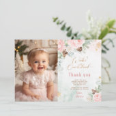 ウィンターオネダーランド赤面ピンクの写真サンキューカード 招待状 (スタンド正面)