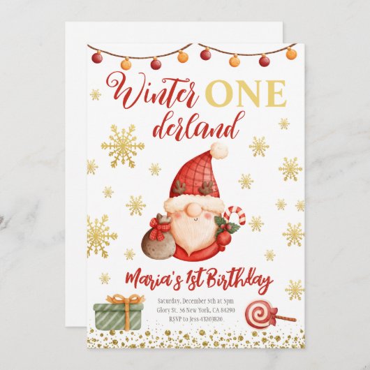 ウィンターオネダーランド金ゴールド格言誕生日招待状 招待状 (正面/裏面)