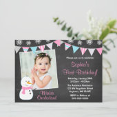 ウィンターオネダーランド雪だるまシャルボード1st誕生日 招待状 (スタンド正面)