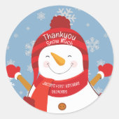 ウィンターオネダーランド雪だるま少年1st誕生日の好意 ラウンドシール (正面)