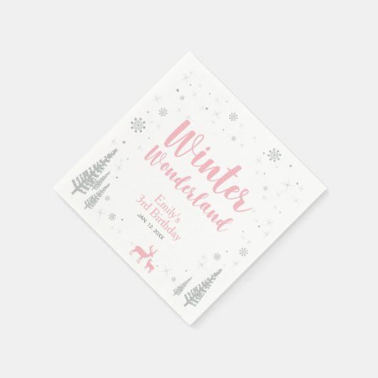 ウィンターオネダーランド1st誕生日パーティーペーパーナプキン スタンダードカクテルナプキン (角)