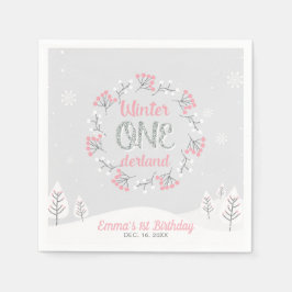 ウィンターオネダーランド1st誕生日パーティーペーパーナプキン スタンダードカクテルナプキン