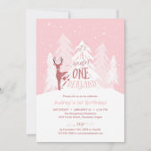 ウィンターオネダーランド1st誕生日パーティー招待状ピンク 招待状 (正面)
