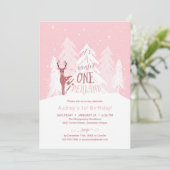 ウィンターオネダーランド1st誕生日パーティー招待状ピンク 招待状 (スタンド正面)
