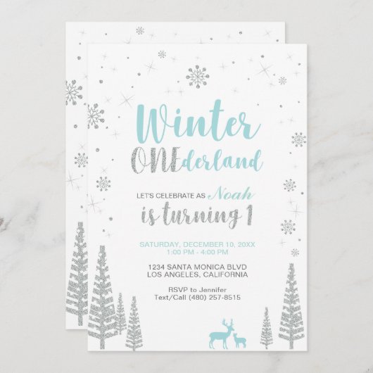 ウィンターオネダーランド1st誕生日招待状 – 少年 招待状 (正面/裏面)