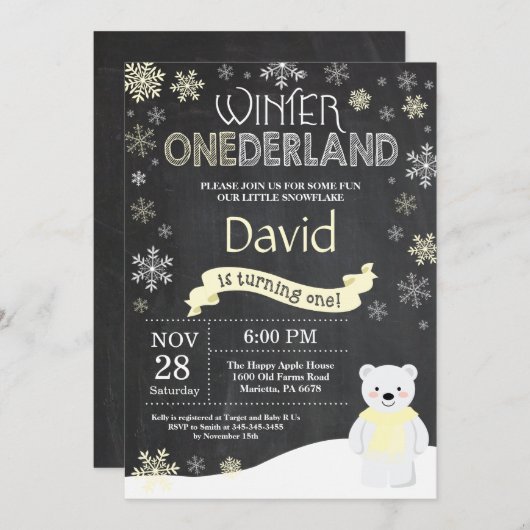 ウィンターオネダーランド1st誕生日招待状 招待状 (正面/裏面)