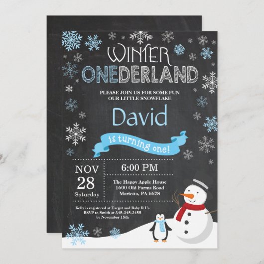ウィンターオネダーランド1st誕生日招待状 招待状 (正面/裏面)