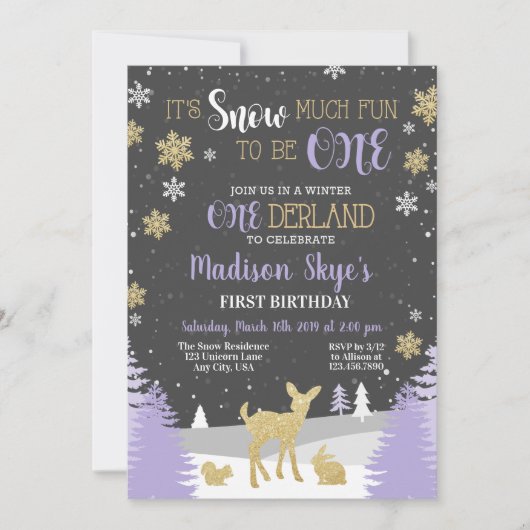 ウィンターオネダーランド1st誕生日招待状 招待状 (正面)