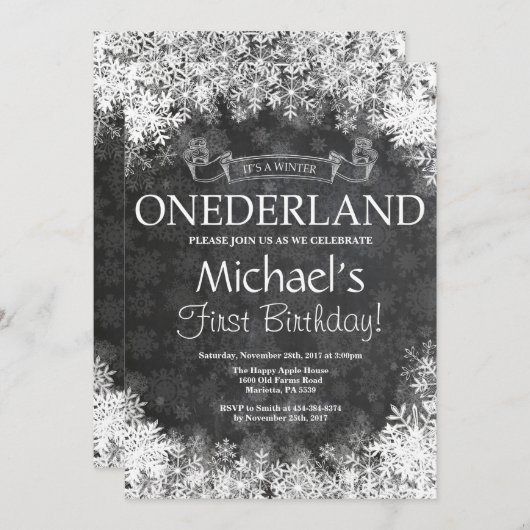 ウィンターオネダーランド1st誕生日招待状 招待状 (正面/裏面)