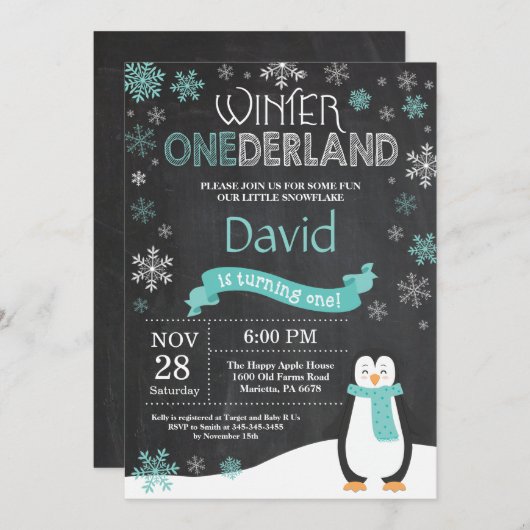 ウィンターオネダーランド1st誕生日招待状 招待状 (正面/裏面)