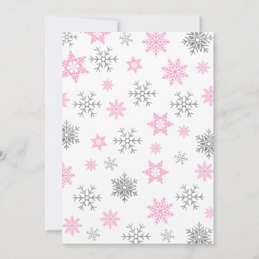 ウィンターオネダーランド |ピンクのスノーフレーク1歳の誕生日 招待状 (裏面)
