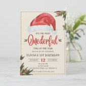 ウィンターオンダーフルクリスマスサンタハット誕生日 招待状 (スタンド正面)