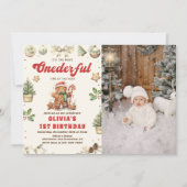 ウィンターオンダーフルグリーンクリスマスクッキー誕生日 招待状 (正面)