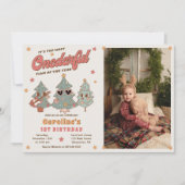 ウィンターオンダーフルヒッパイクリスマスツリー誕生日 招待状 (正面)