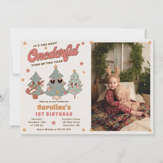 ウィンターオンダーフルヒッパイクリスマスツリー誕生日 招待状 (正面)